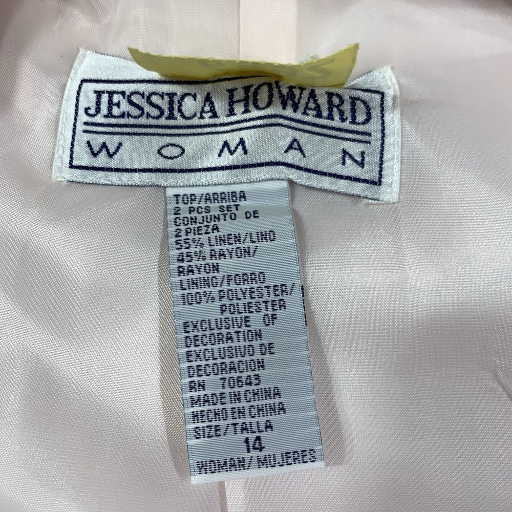 Jessica Howard 2-Piece Linen Blend Dress/Jacket Pale Pink Sz. 14 Vtg Embellished - Picture 6 of 8